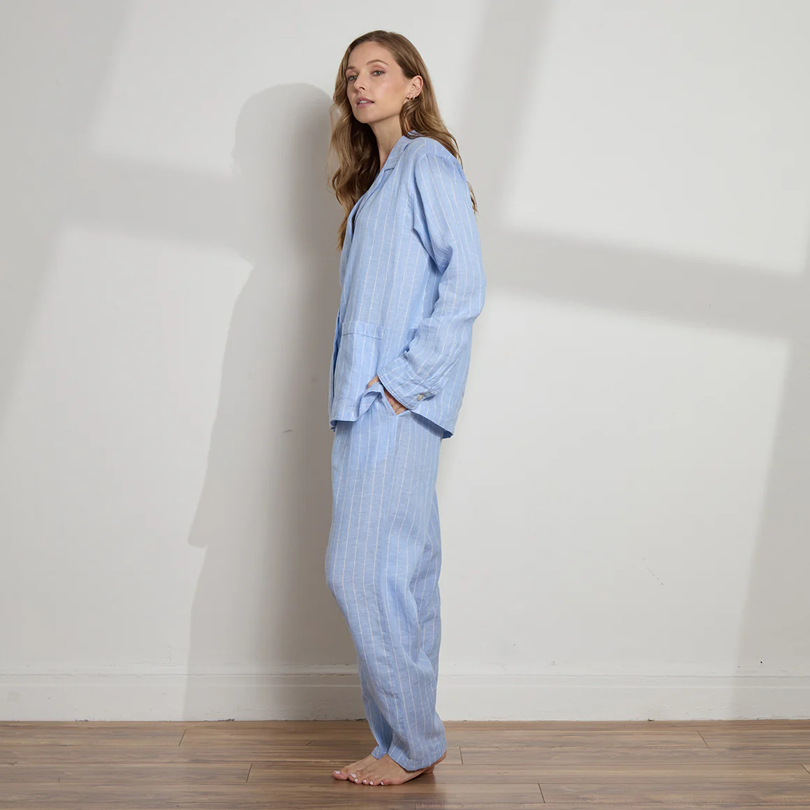 Striped Linen Long PJ Set - Image 3