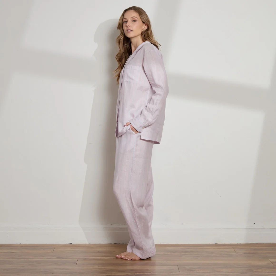 Striped Linen Long PJ Set - Image 3